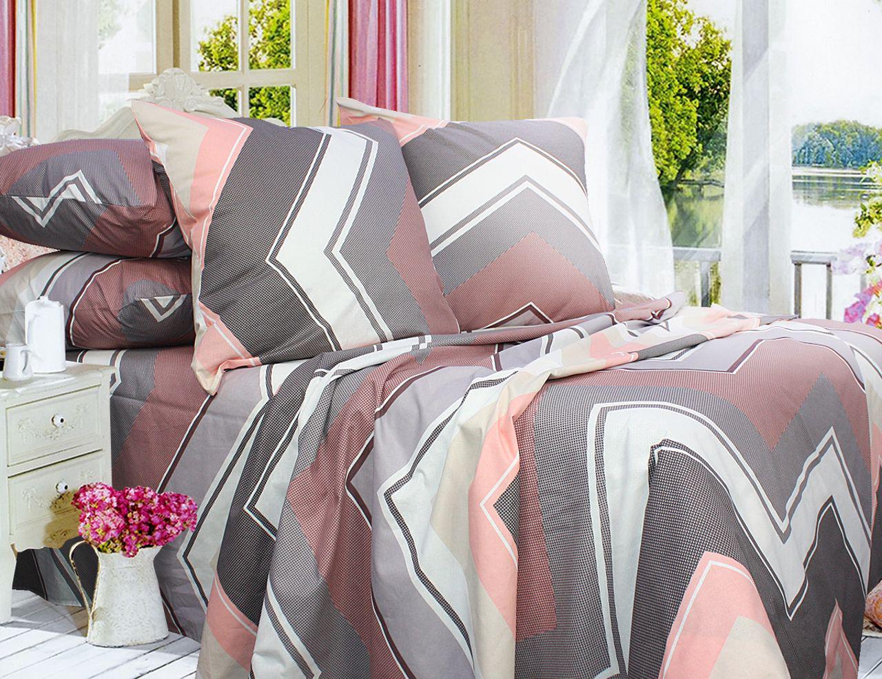 Комплект постельного белья Еней-плюс Т0670 семейный Белый/Розовый/Серый (140338)