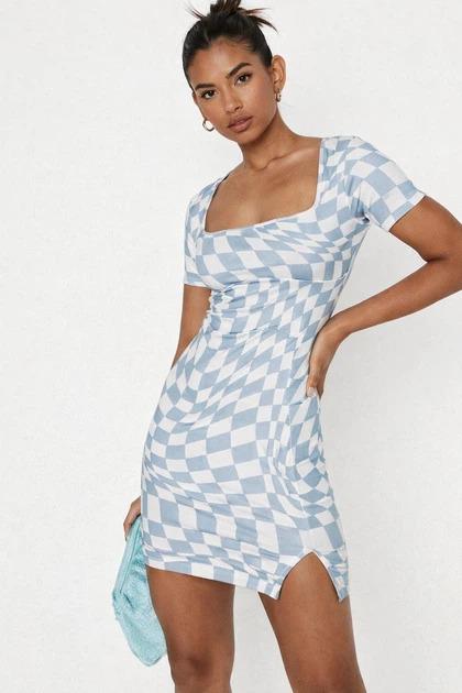 Платье Missguided DD930646 р. 38 Бело-голубой
