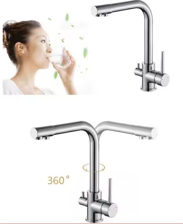 Смеситель для кухни с подключением фильтра из латуни и матового никеля с боковыми рычагами - фото 2 Смеситель для кухни с подключением фильтра из латуни и матового никеля с боковыми рычагами - фото 2