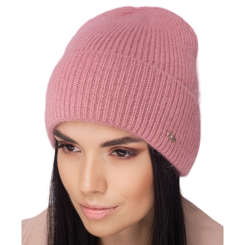 Шапка женская ангоровая Leks ГРАФИНЯ с отворотом утепленная флисом One size Пильная роза (131147)