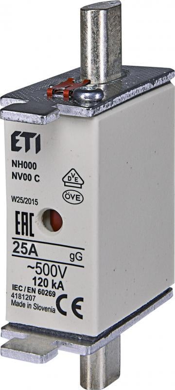 Предохранитель ножевой ETI KOMBI NH000 25A gG с плавкой вставкой (4181207)