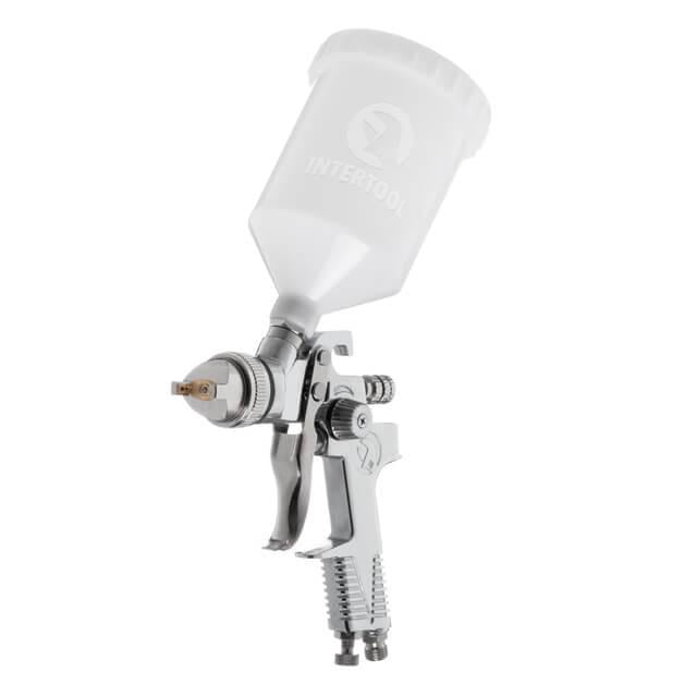 Краскопульт пневматический Intertool PT-0106 HVLP форсунка 1,3 мм верхний пластиковый бачок 600 мл 3 бар (108634)