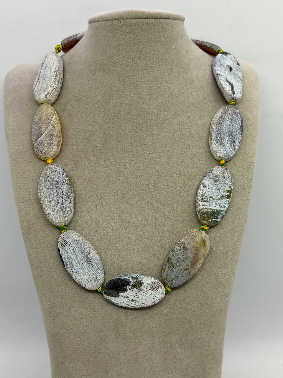 Бусы из морозного агата 40x20 мм 45 см Белый (13036)