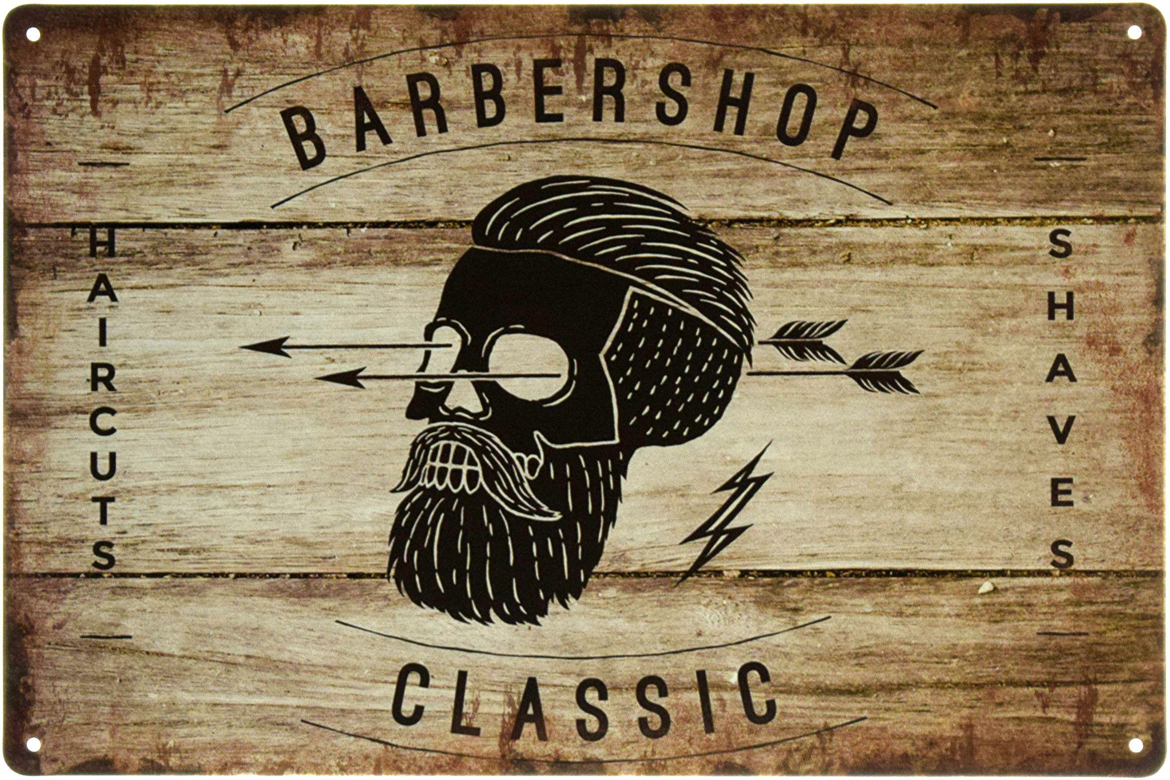 Табличка металева "Barber Shop Haircuts, Shaves" 20x30 см (ms-103679)