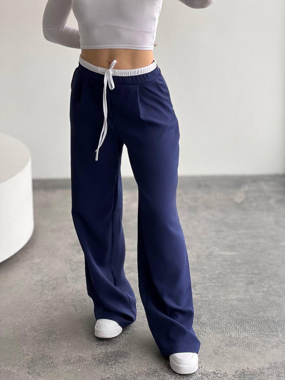 Штани жіночі з подвійним поясом р. 46 Синій