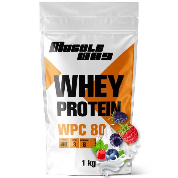 Протеин сывороточный концентрат MuscleWay WPC 80 порошок 1 кг. Лесные ягоды (21-137-WPro-80-vb-1kg)