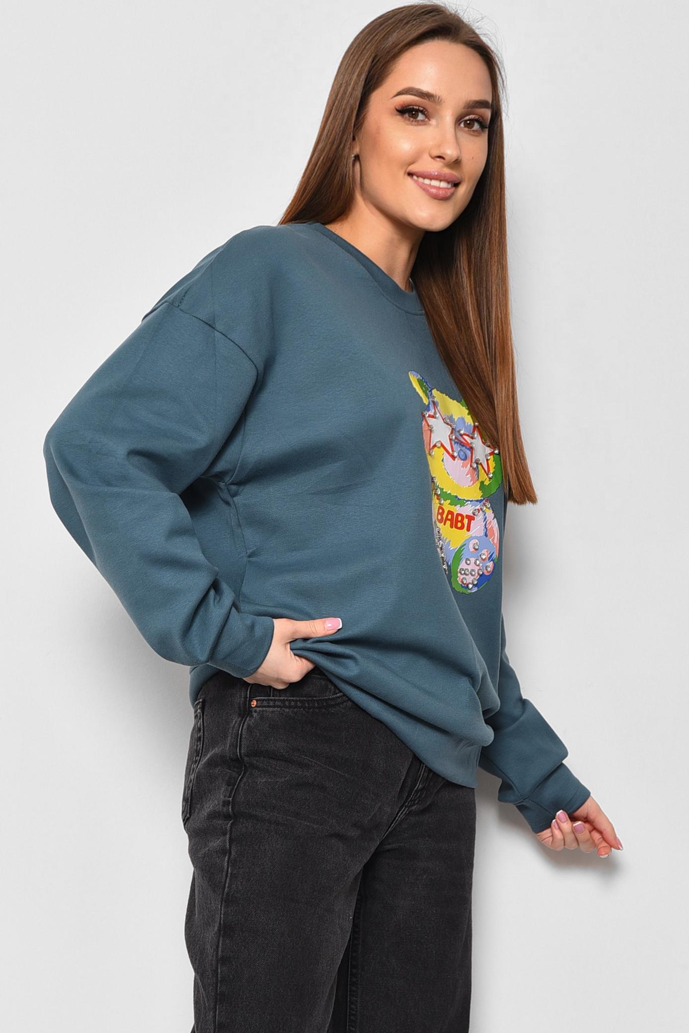 Свитшот женский полубатальный XL-2XL Темно-голубой (177434) - фото 2 Свитшот женский полубатальный XL-2XL Темно-голубой (177434) - фото 2