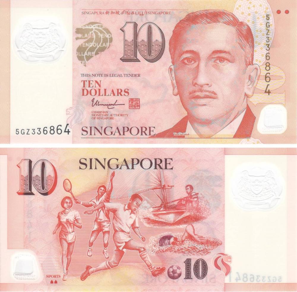 Колекційна банкнота Сінгапур 10 доларів 2005 UNC два будиночки P48j (Б09103)