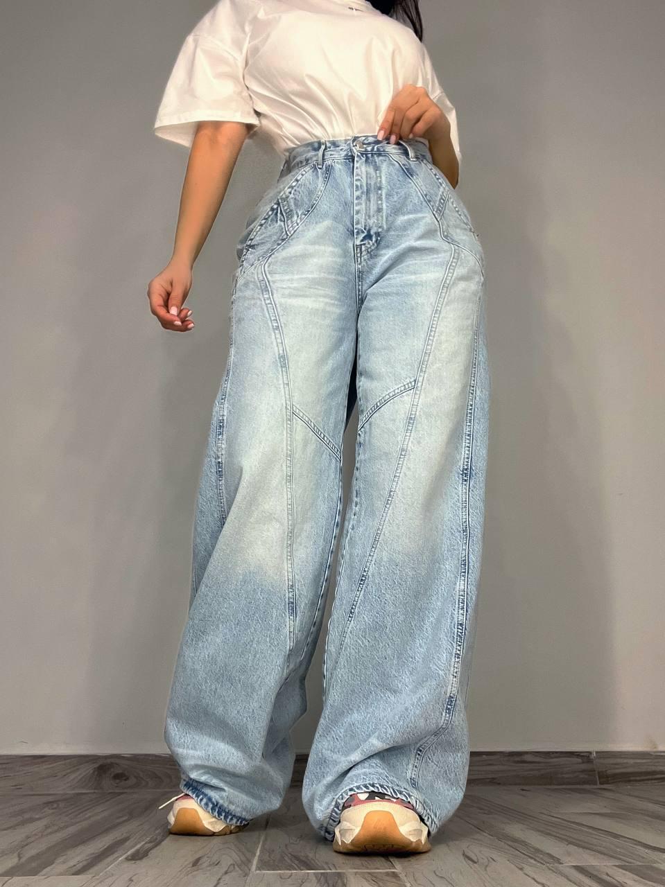 Джинсы женские ITS Basic 3805 MEGA BAGGY jeans трендовые швы широкие клеш косые карманы длинные р. 42 Голубой (3927) - фото 5 Джинсы женские ITS Basic 3805 MEGA BAGGY jeans трендовые швы широкие клеш косые карманы длинные р. 42 Голубой (3927) - фото 5