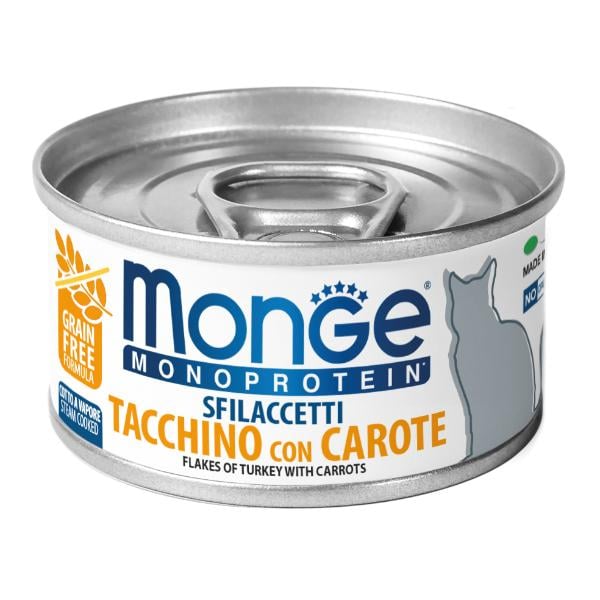 Корм для кошек влажный Monge Cat Wet MONOPROTEIN мясные хлопья индейка/морковь 80 г (000025746)