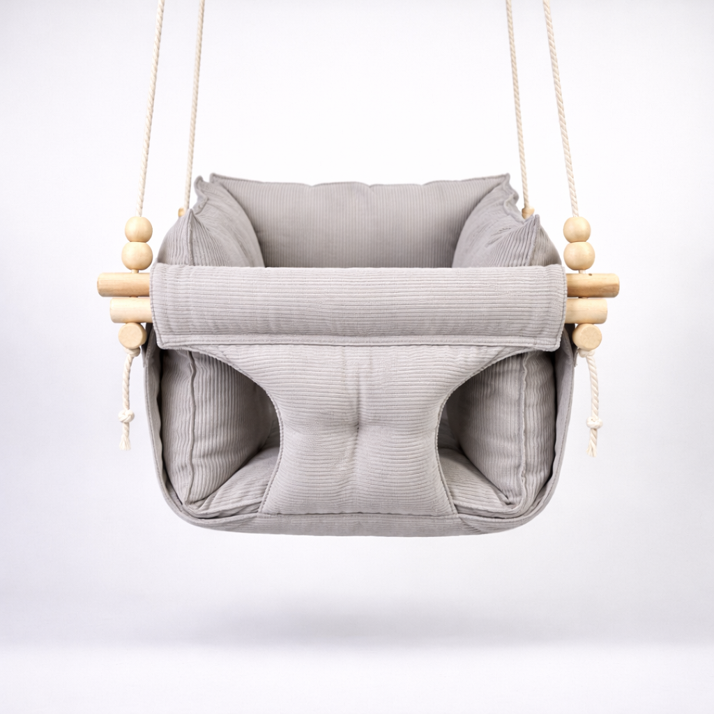 Дитяча гойдалка підвісна Преміум вельвет Світло-сірий (gs-9057)