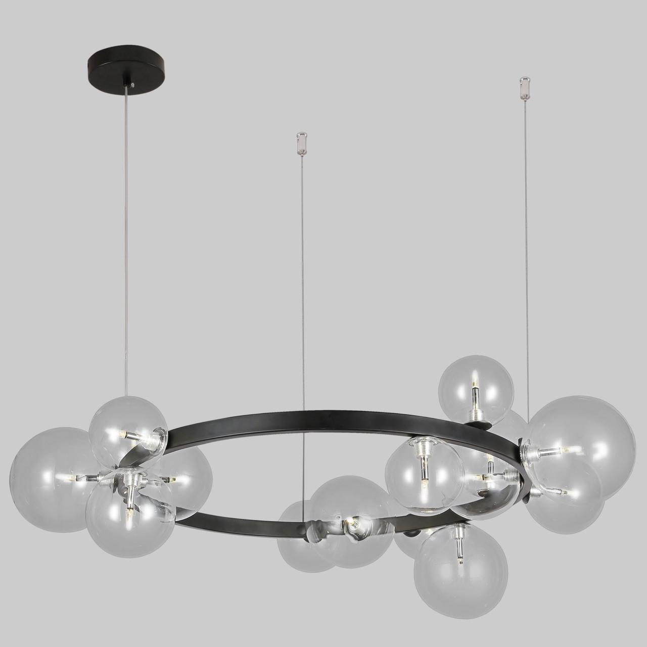 Люстрам кругла з куль на 15 ламп 85 см Чорний (918-LP267-15 BK+CL)