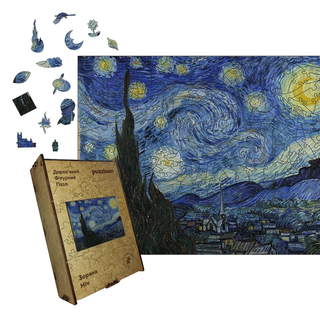 Пазл дерев'яний фігурний Зоряна Ніч А4 картонна коробка 100 елементів