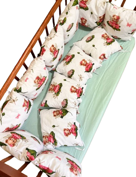 Бортики-подушки на детскую кроватку 12 подушек и простынь на резинке (849)