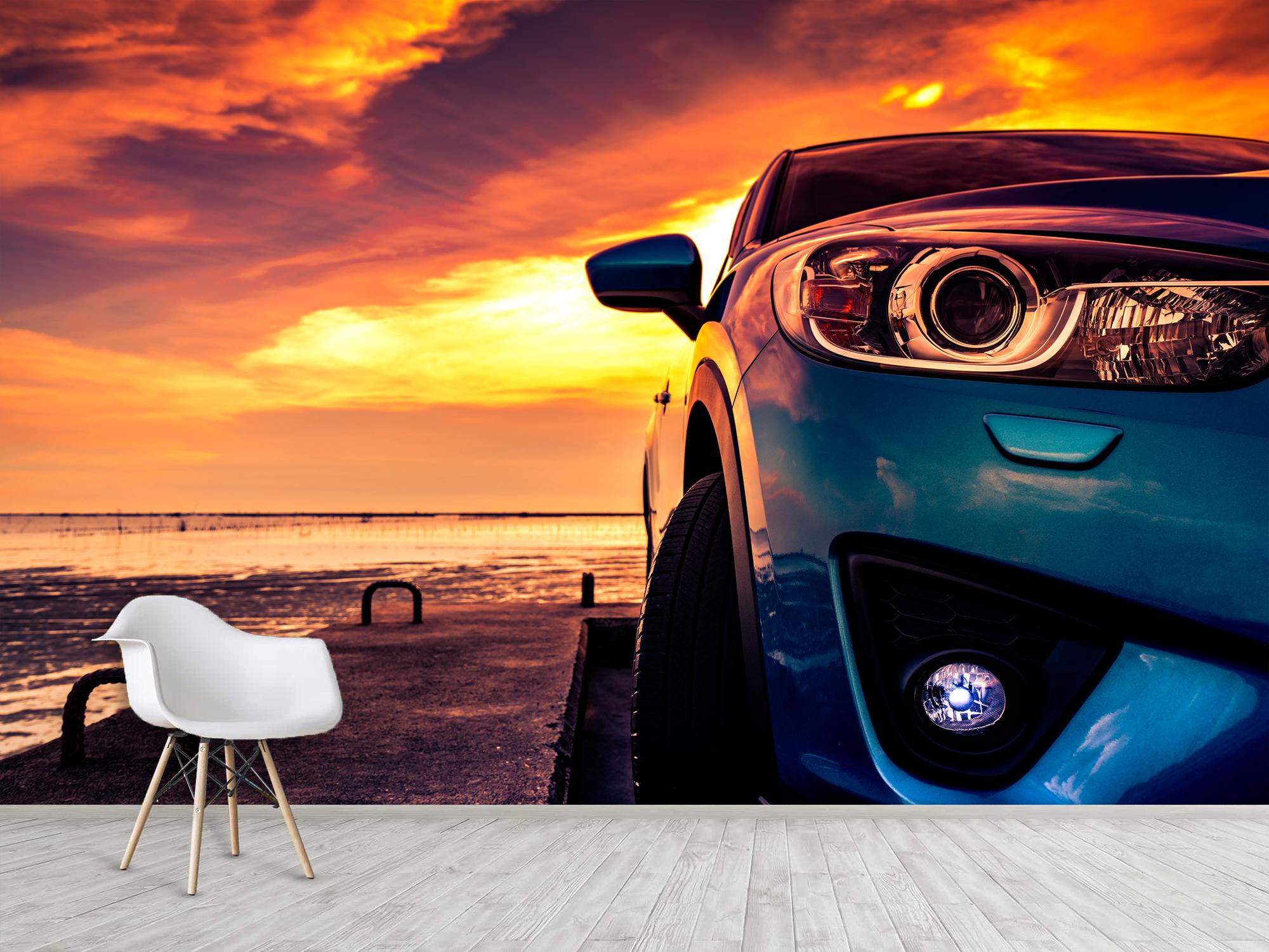 Фотообои флизелиновые Upstream Внедорожник на пирсе в сиянии заката 210х315 см (S5CAR-032/5)