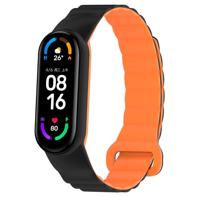 Ремінець Dual-color Magnetic для Xiaomi Mi Band 7/6/5/4/3 Black/Orange (00000077058_8)