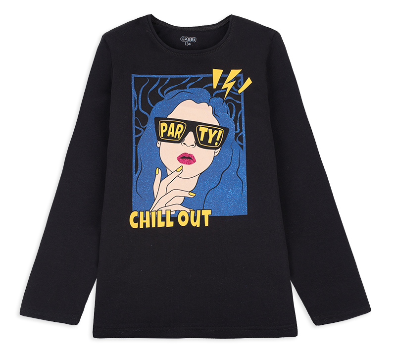 Футболка детская хлопковая с длинным рукавом для девочки Gabbi FT-20-1-4 122 см Черный (12030)