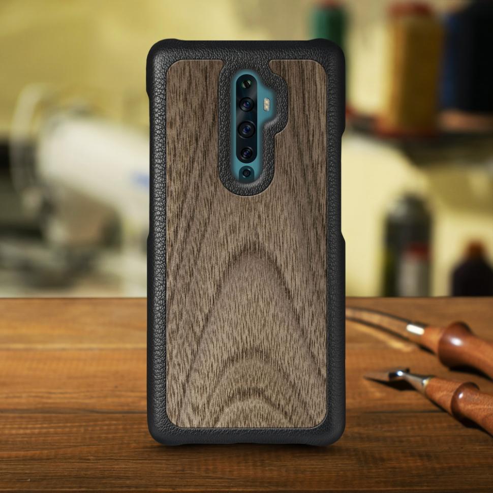 Кожаная накладка Stenk WoodBacker для OPPO Reno2 Z Черный (70319)