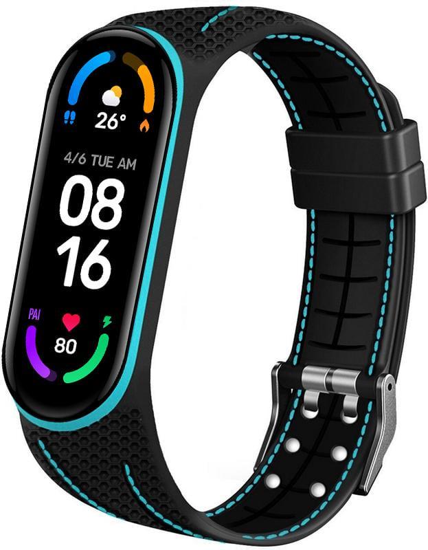 Ремешок силиконовый Groove для Mi Band 6 Black/Blue (27823)