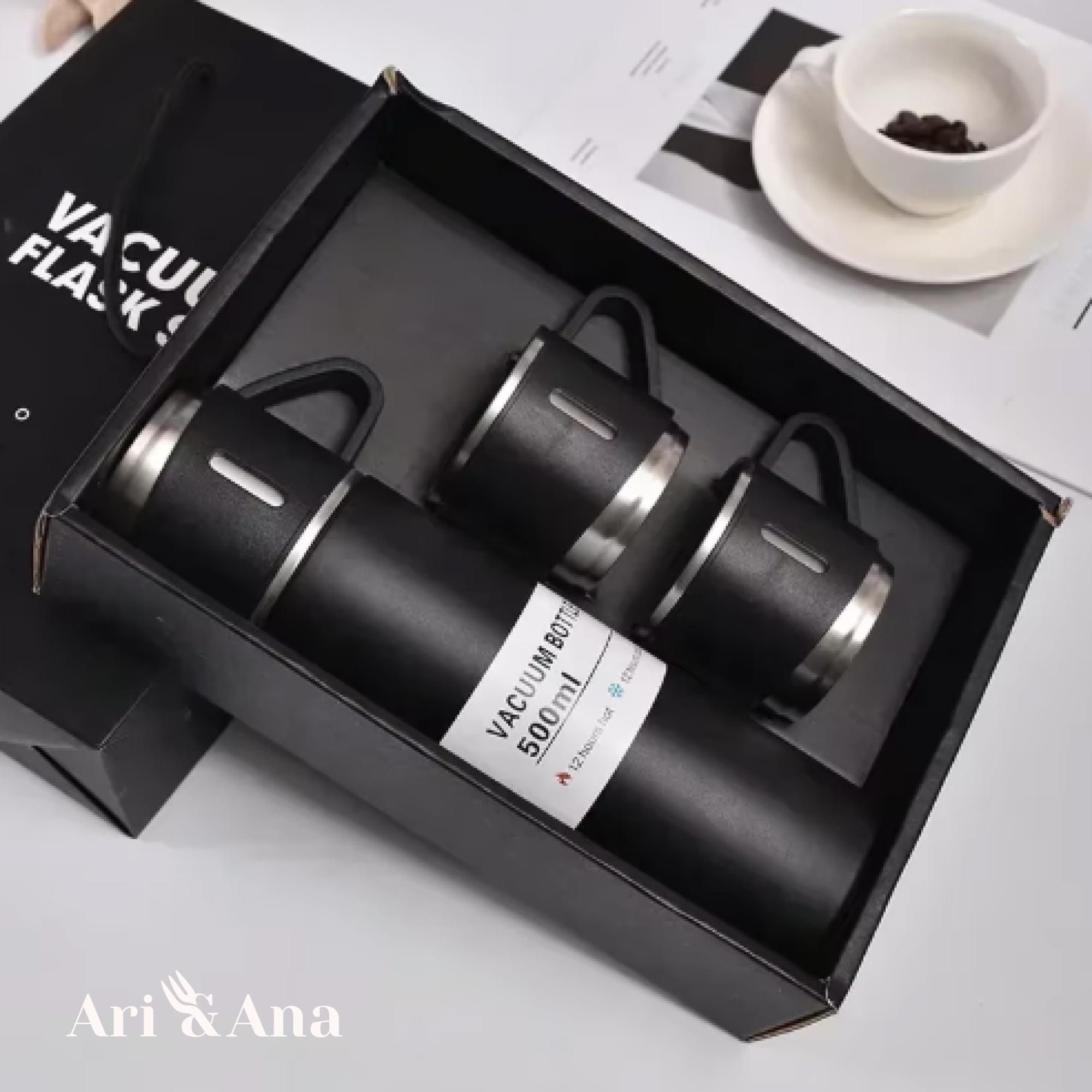 Подарочный набор Ari/Ana Термос 500 мл и 3 чашки для напитков нержавеющая сталь Черный - фото 9 Подарочный набор Ari/Ana Термос 500 мл и 3 чашки для напитков нержавеющая сталь Черный - фото 9