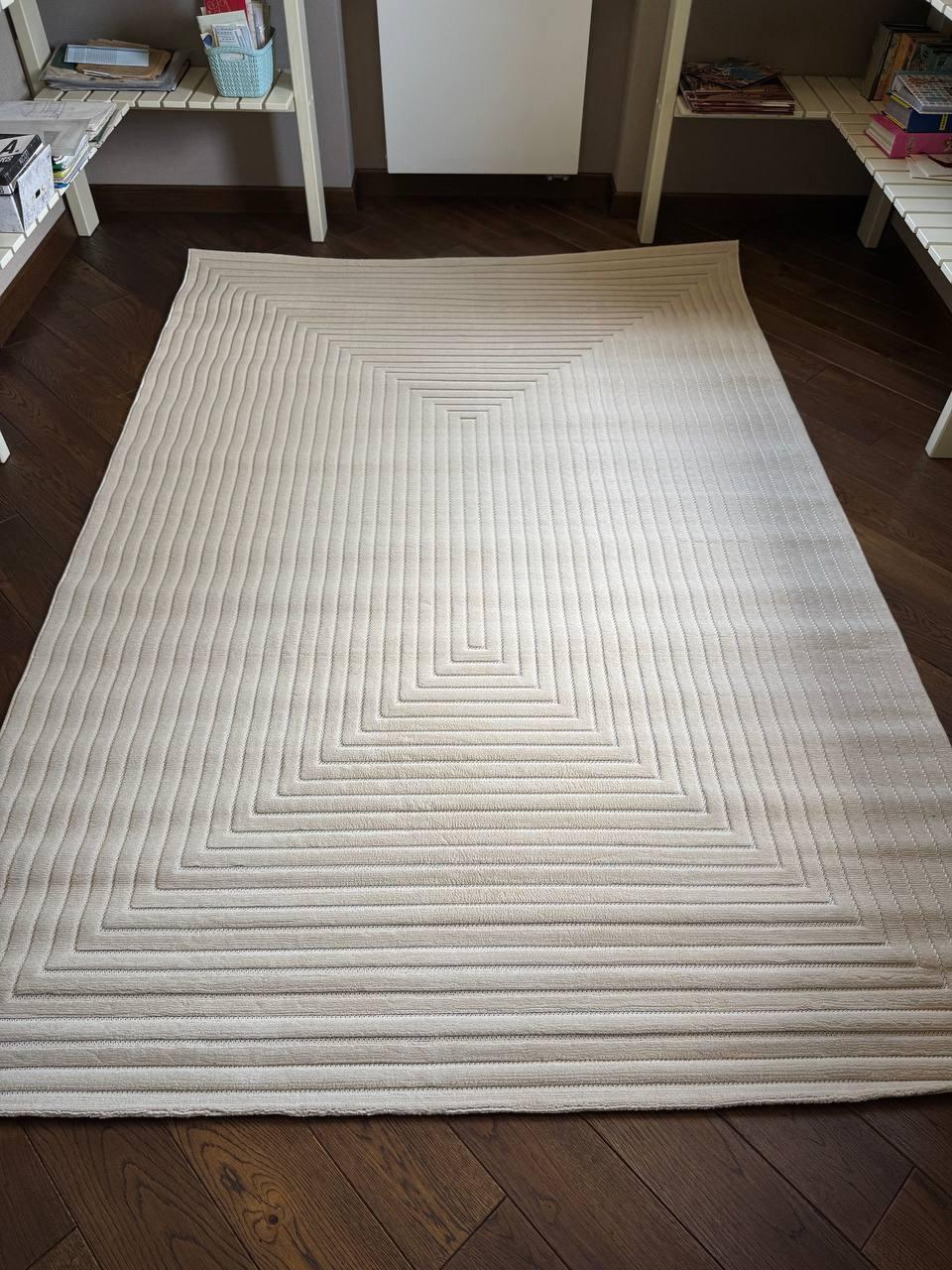 Килим прямокутний для вітальні Абстракція ворс 12 мм 160х230 см Білий (12039A)