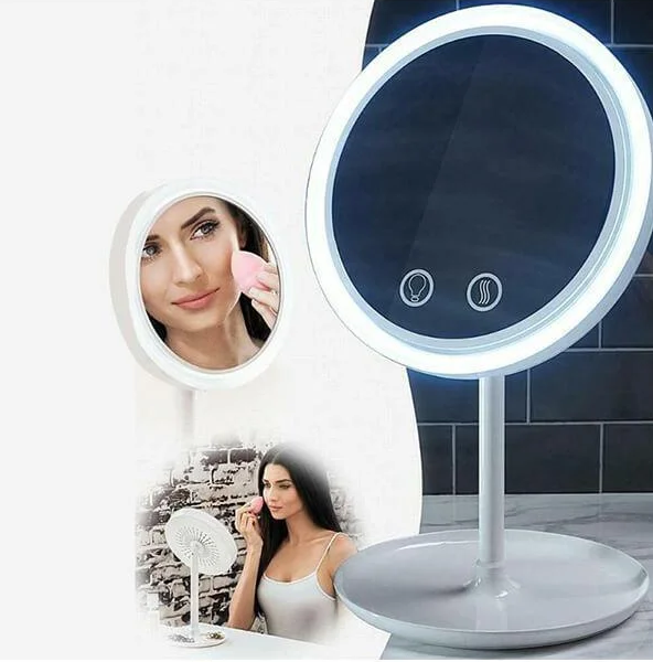 Настільний косметичне дзеркало з LED підсвічуванням і вентилятором Beauty Breeze Mirror білий - фото 6