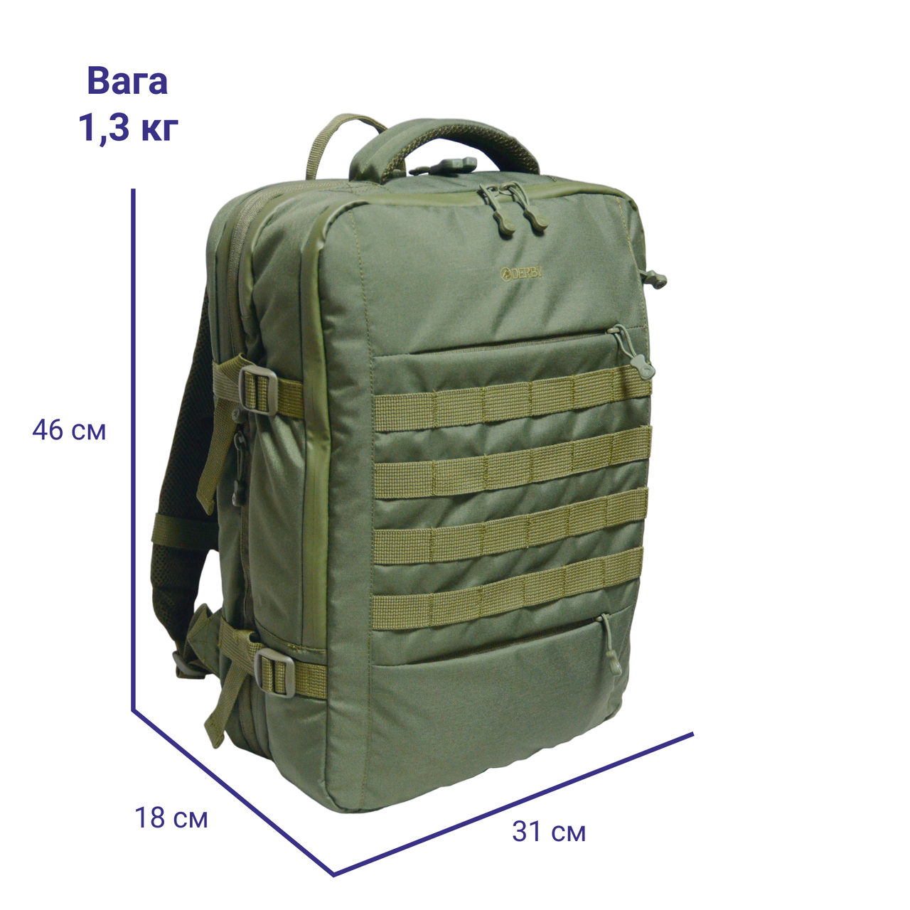 Рюкзак с расширением с отделением для ноутбука 17'' 26-40 л Олива (2511594308) - фото 11