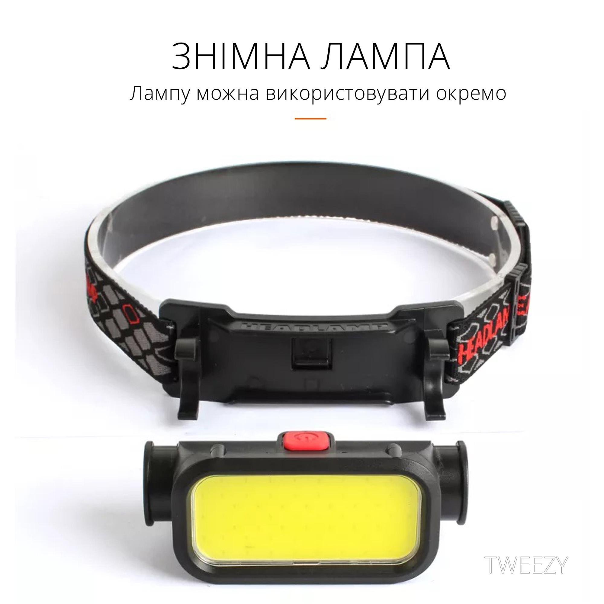 Ліхтар налобний акумуляторний LED COB Headlight з червоним світлом Чорний (00068) - фото 5