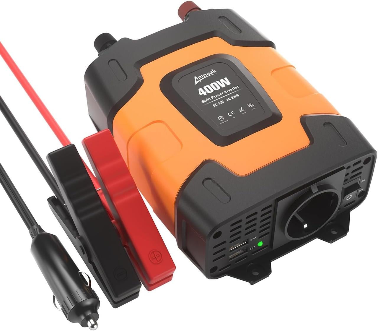 Инвертор напряжения автомобильный Ampeak 12 В-230 В 400 Вт с USB и евророзеткой