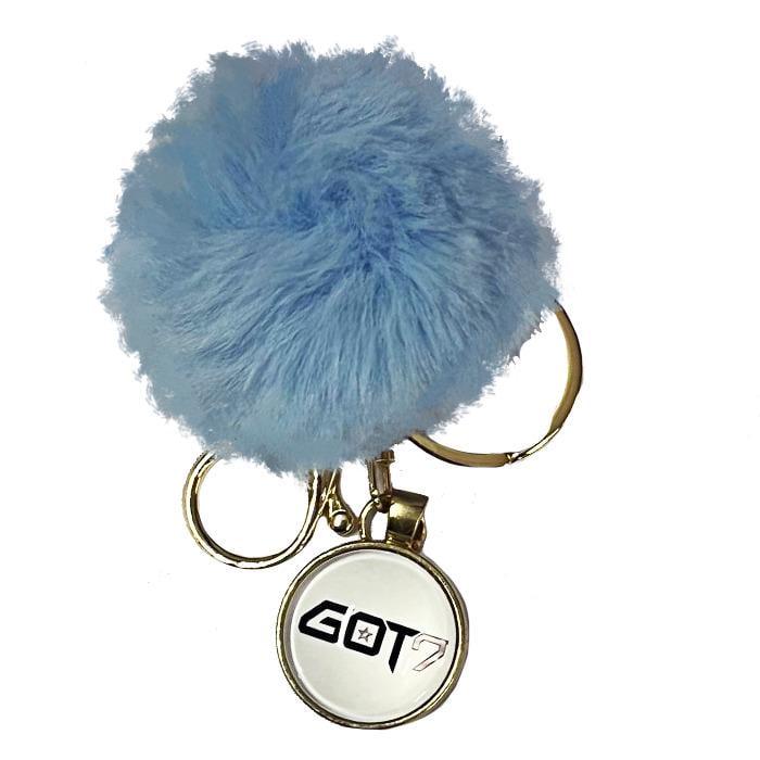 Брелок металевий з хутряним помпоном К-поп GOT7 Блакитний (23121)