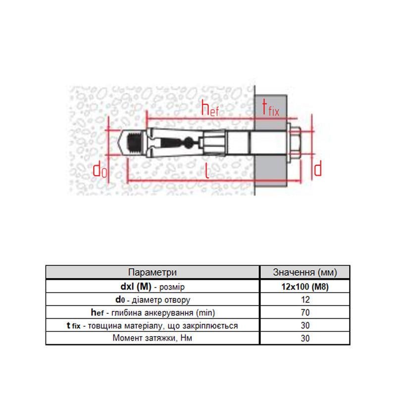 Анкер розпірний із болтом Metalvis HDA-B М8 12х100 мм притиск 30 мм сталь 8,8 оцинкований 1 шт. (92F2S00H92FB12A020) - фото 2 Анкер розпірний із болтом Metalvis HDA-B М8 12х100 мм притиск 30 мм сталь 8,8 оцинкований 1 шт. (92F2S00H92FB12A020) - фото 2