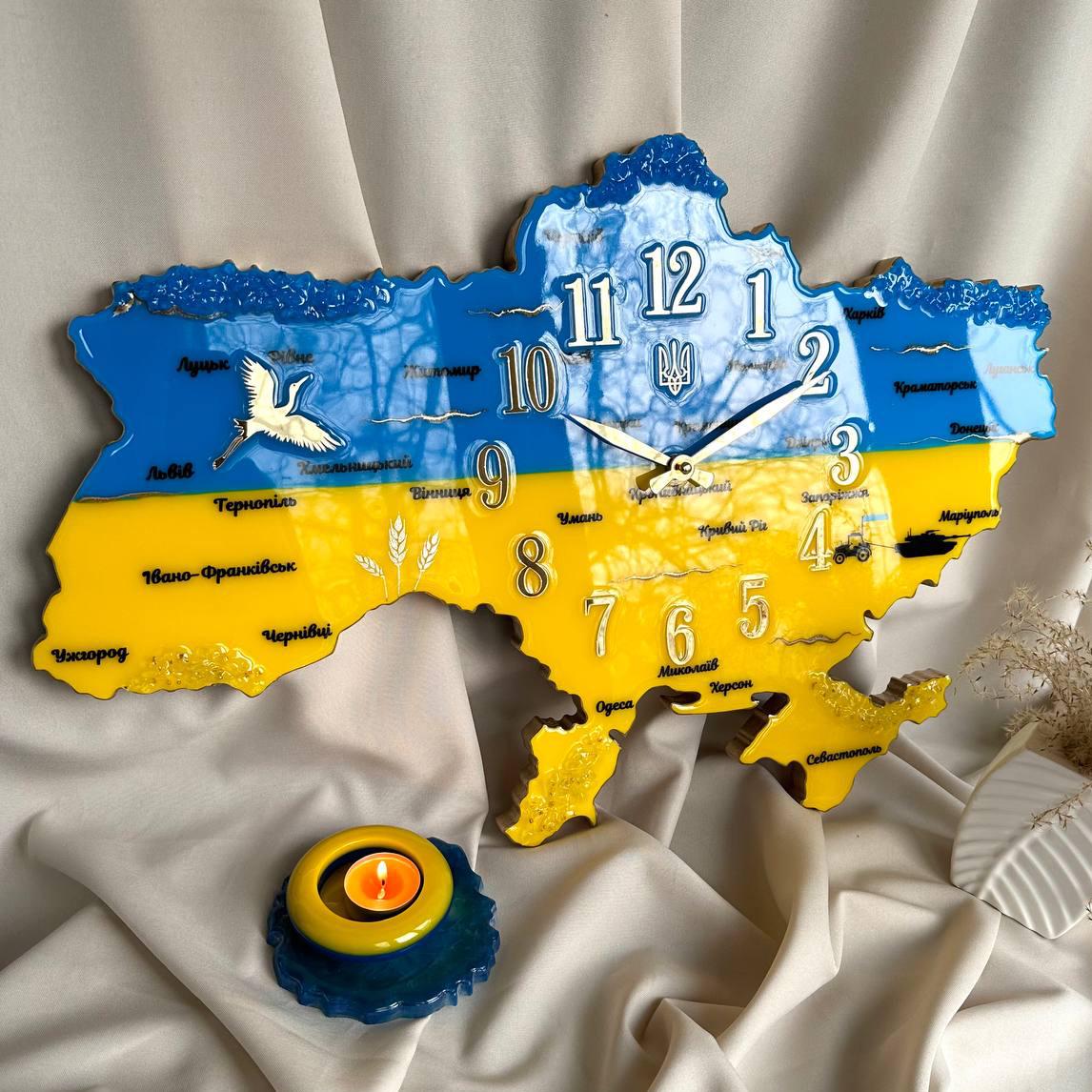 Часы настенные из эпоксидной смолы Карта Украины 60x40 см