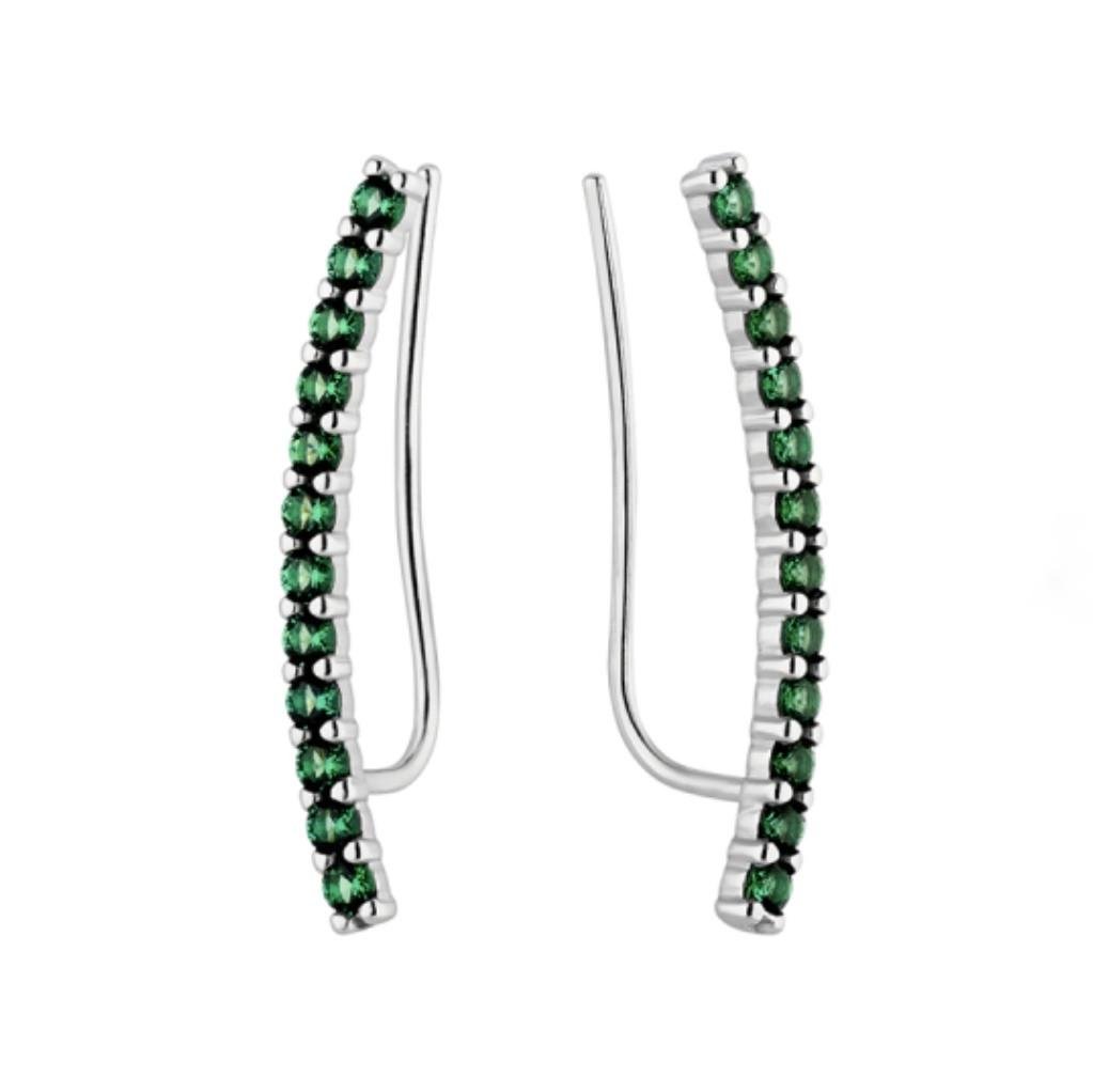 Сережки каффи доріжка із зеленими каменями срібло 925 проби родоване 1,27 г (лк0441рз)