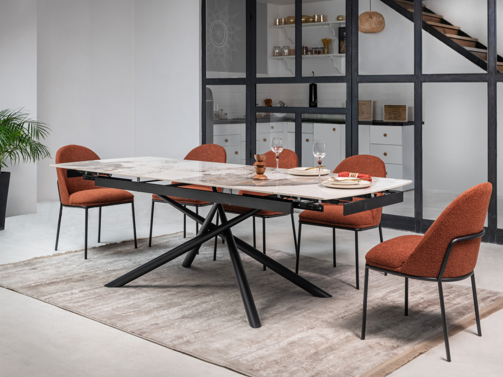 Стол обеденный раздвижной Vetro Mebel Пино 1800-2400x900x760 мм Патагония/Черный (TМL-1200) - фото 9