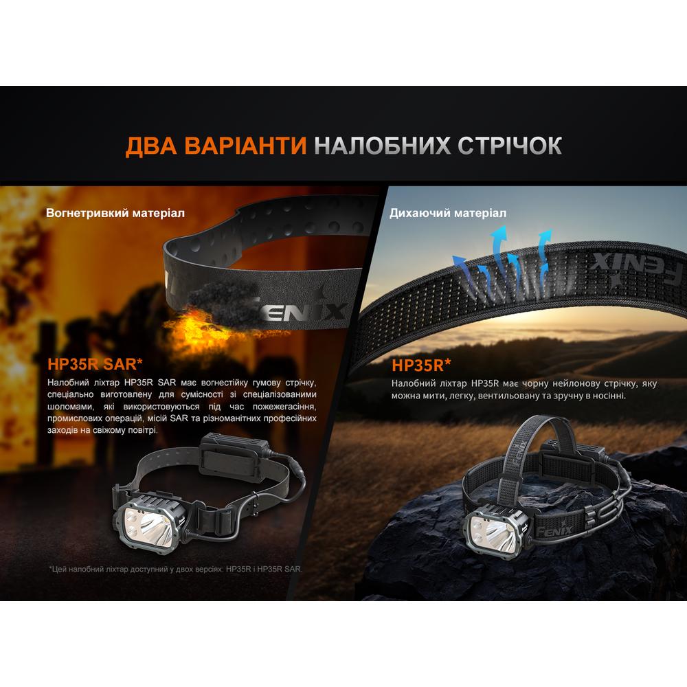 Фонарик налобный Fenix HP35R SAR с огнеупорной повязкой 4000 лм 450 м Type-C - фото 12 Фонарик налобный Fenix HP35R SAR с огнеупорной повязкой 4000 лм 450 м Type-C - фото 12