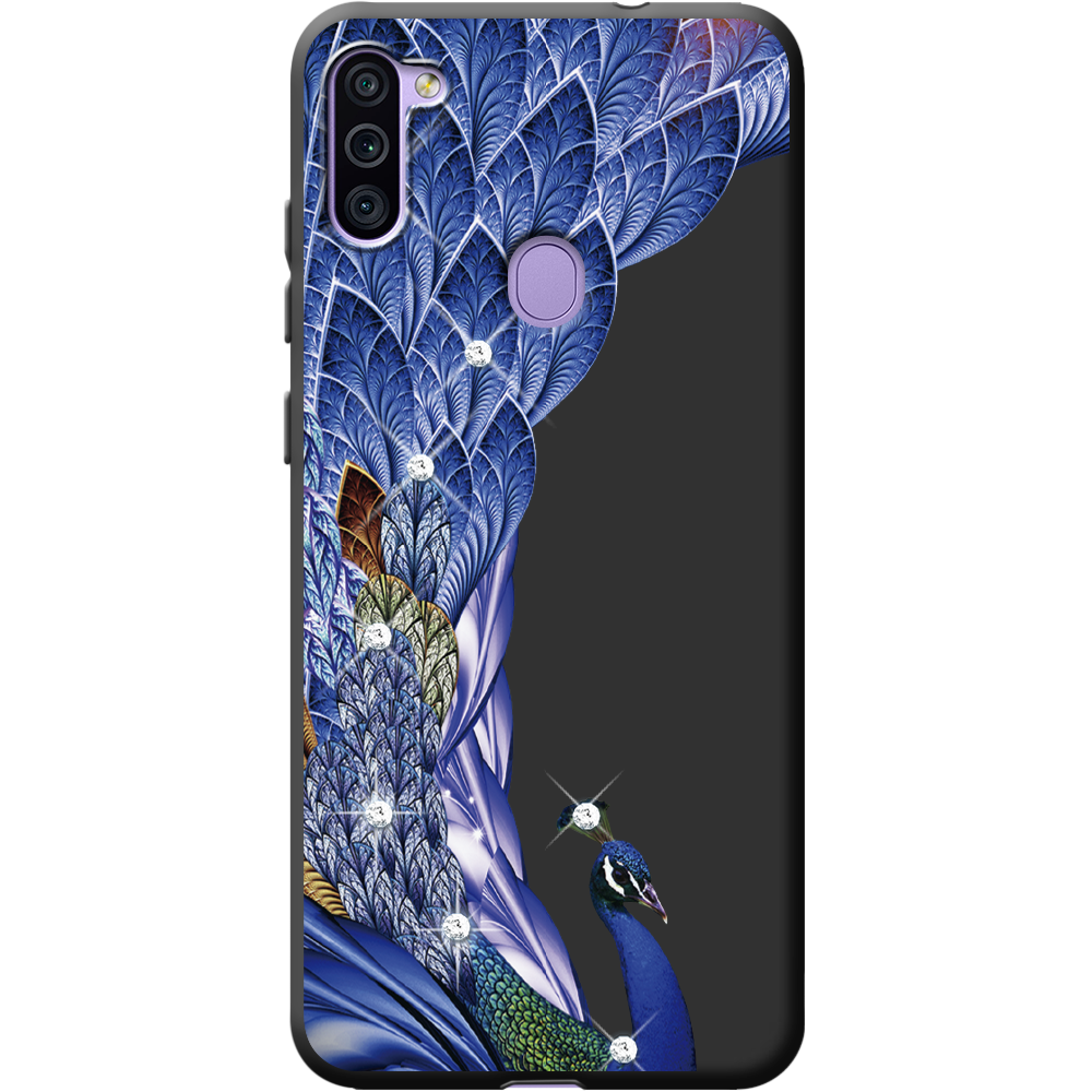 Чехол Boxface Samsung M115 Galaxy M11 Павлин со стразами Черный силикон (39780-rs7-40216)