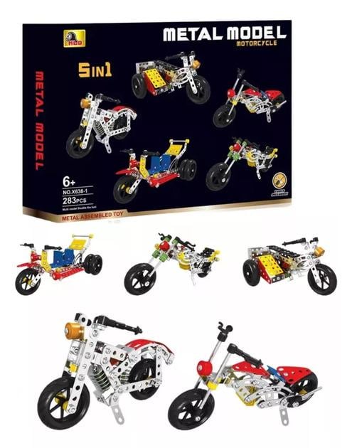 Конструктор в виде металлического мотоцикла из 283 деталей X638-1.