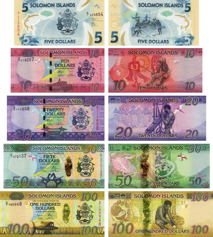 Коллекционная банкнота Соломоновы острова набор из 5 банкнот 2013-2021 UNC 5/10/20/50/100 долларов (Б19000)