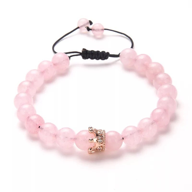 Браслет из кварца с короной на стяжке one size Розовый/Золотой (30023)