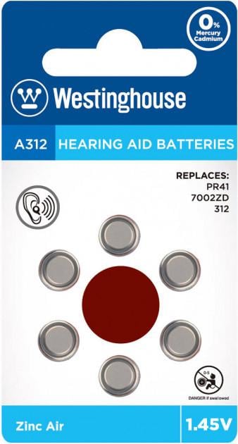 Батарея воздушно-цинковая Westinghouse для слуховых аппаратов 1,45V 6 шт. (А312)
