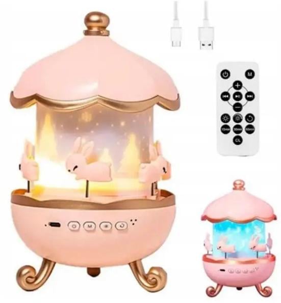 Музыкальный ночник-проектор Карусель с зайками с пультом Bluetooth (2104618953)