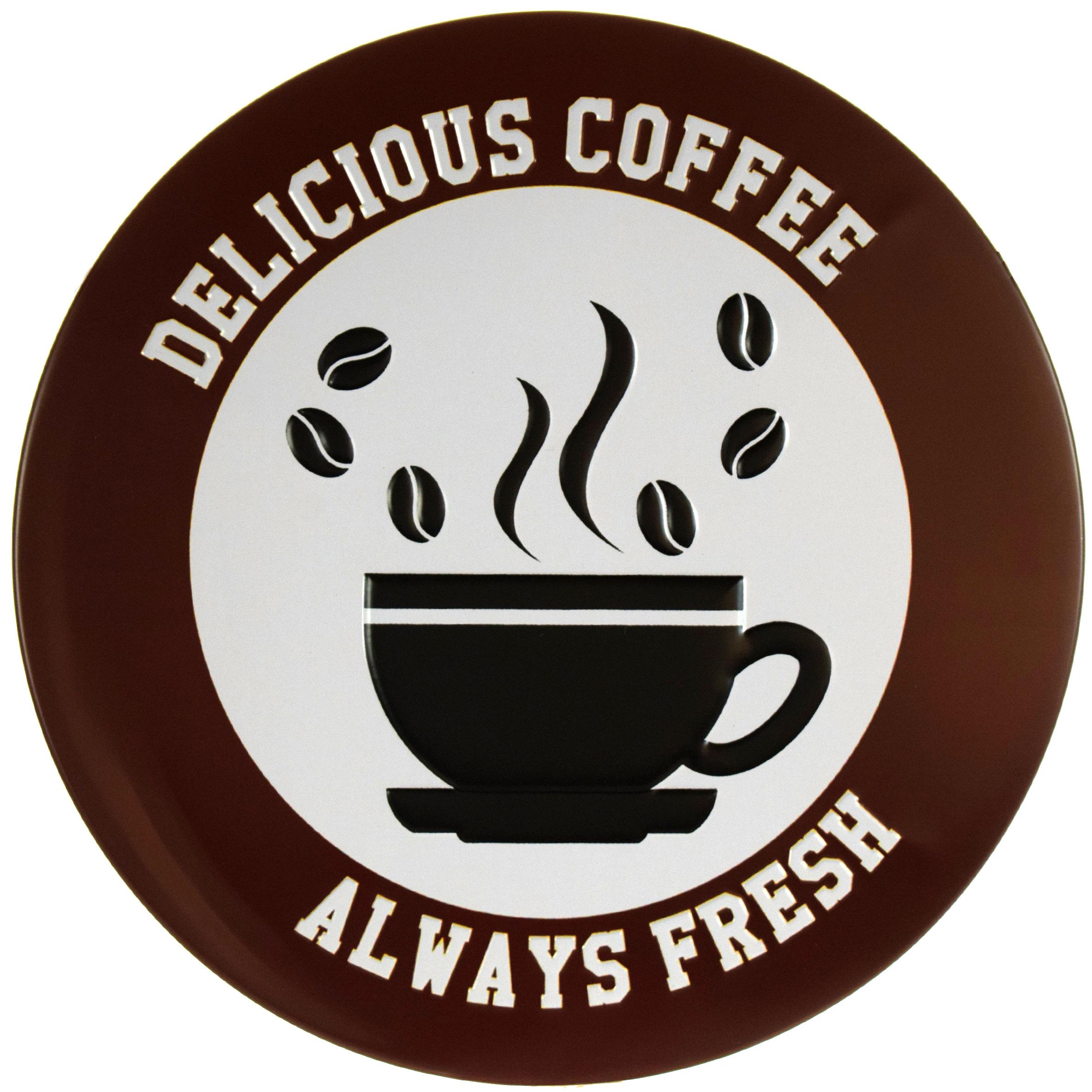 Табличка металева смачна Кава Завжди Свіжа/Delicious Coffee Always Fresh кругла 30 см