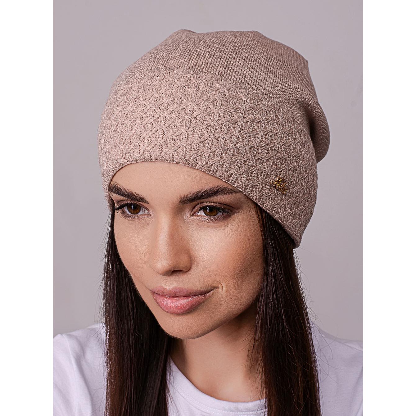 Шапка жіноча Leks ПОЕЗІЯ шерстяна утеплена флісом з візерунком на відвороті ззаді зчіплена one size Світло-Бежевий (258484) - фото 1