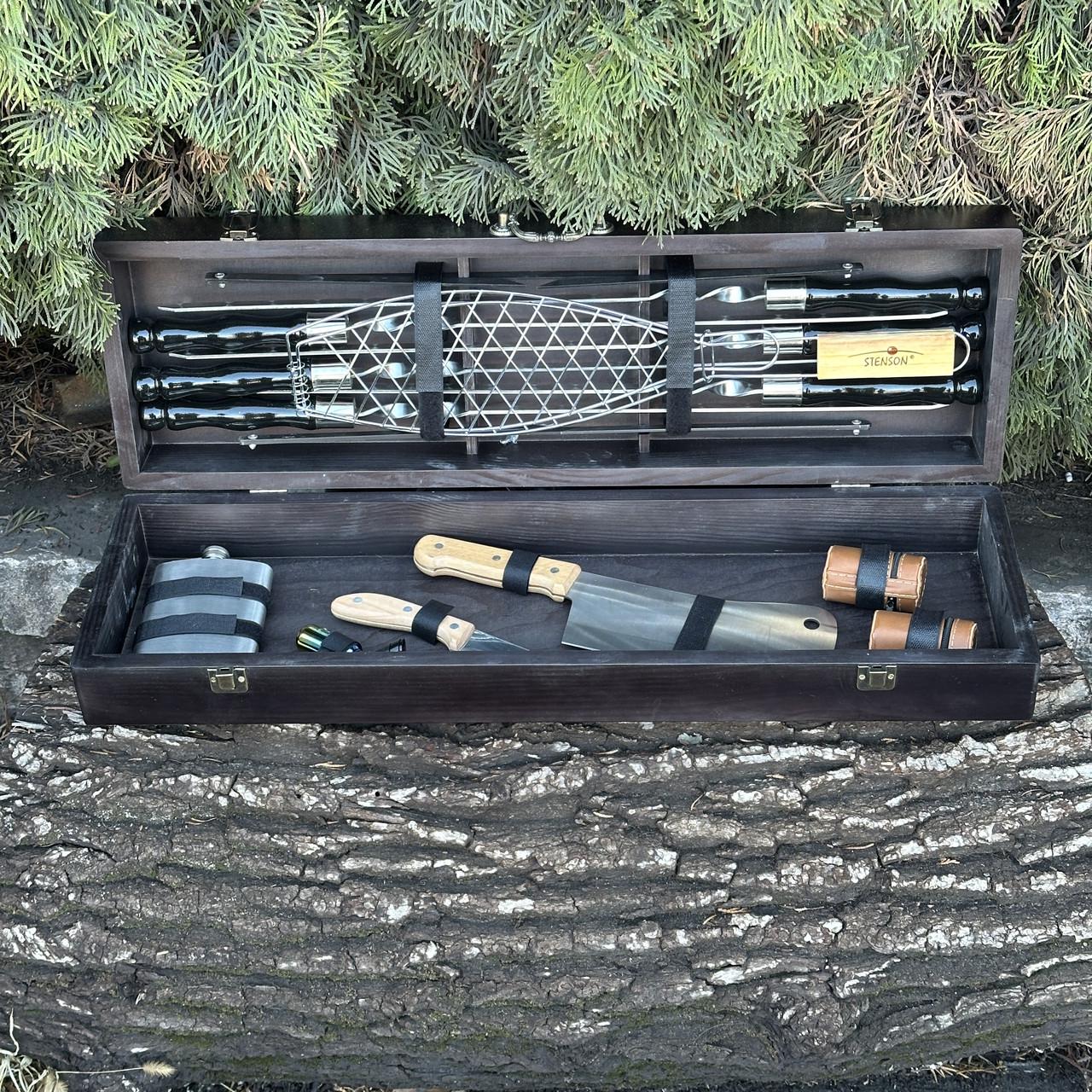 Подарунковий набір шампурів Mzavod Майстер BBQ із нержавіючої сталі в дерев’яному кейсі 720x120x210 мм 20 пр. Чорний (136-17-1190210000057) - фото 7 Подарунковий набір шампурів Mzavod Майстер BBQ із нержавіючої сталі в дерев’яному кейсі 720x120x210 мм 20 пр. Чорний (136-17-1190210000057) - фото 7