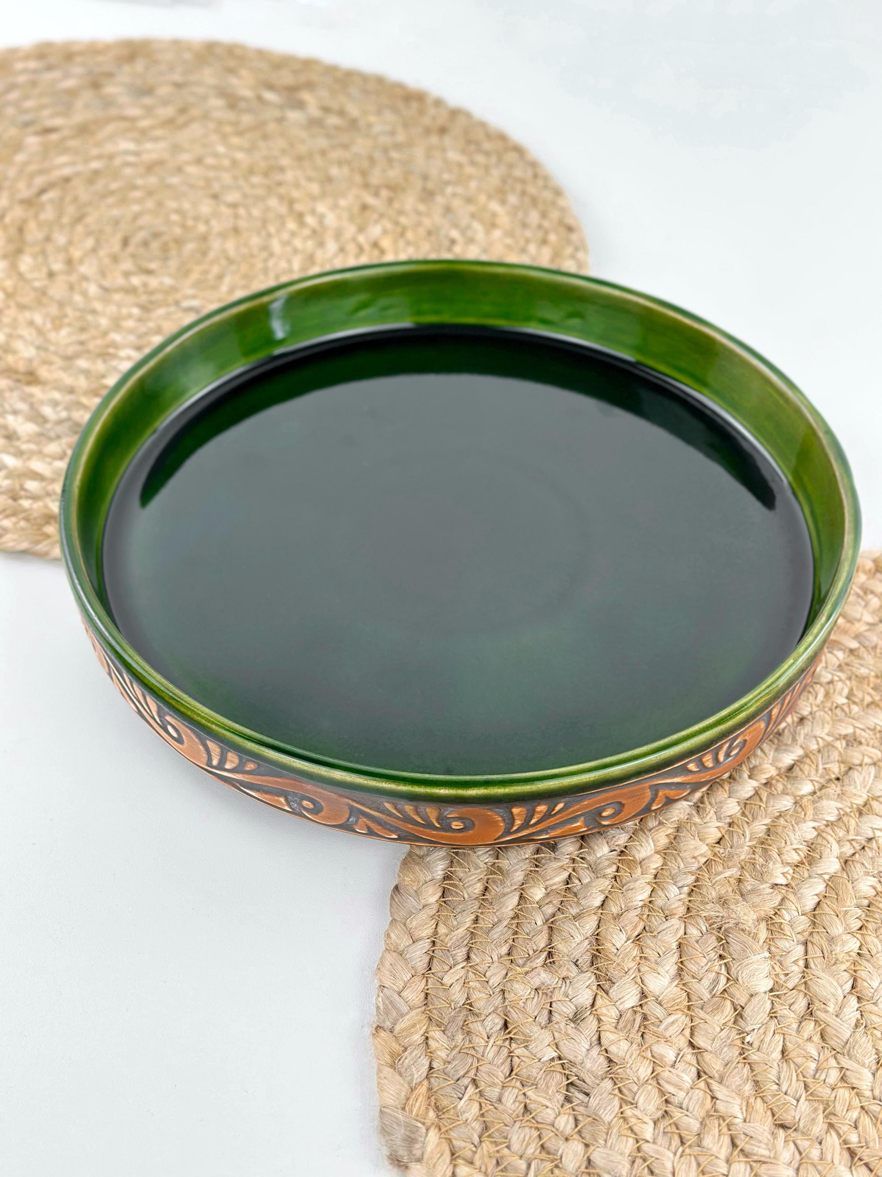 Поднос глиняный Гражда 27 см Зеленый (17012-5)