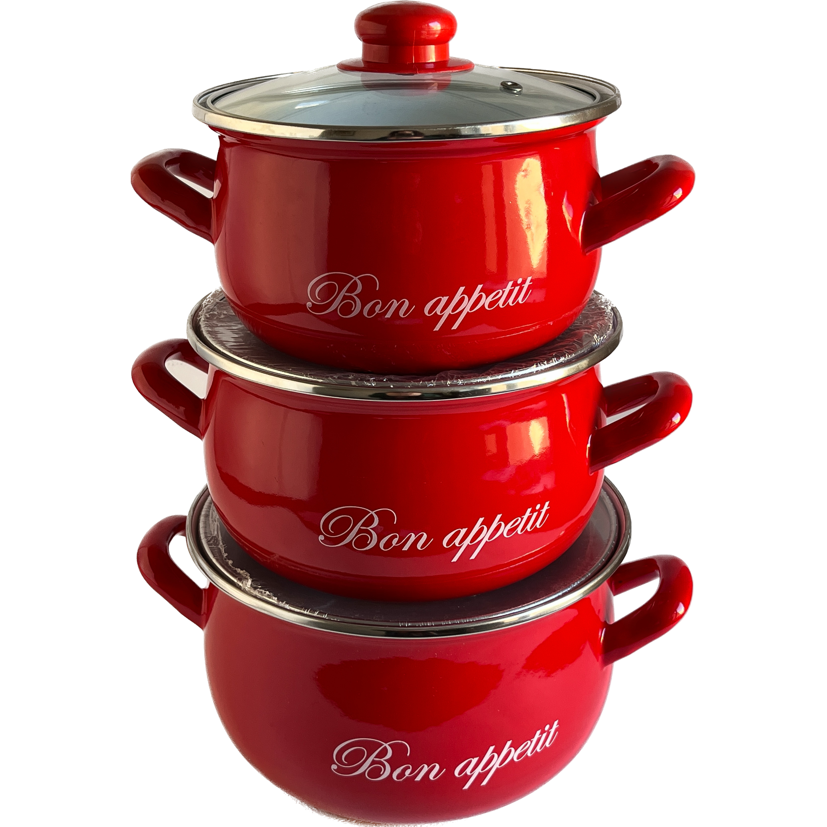 Набір каструль Interos Bon Appetit 3 предмети Червоний (34843) Набір каструль Interos Bon Appetit 3 предмети Червоний (34843)