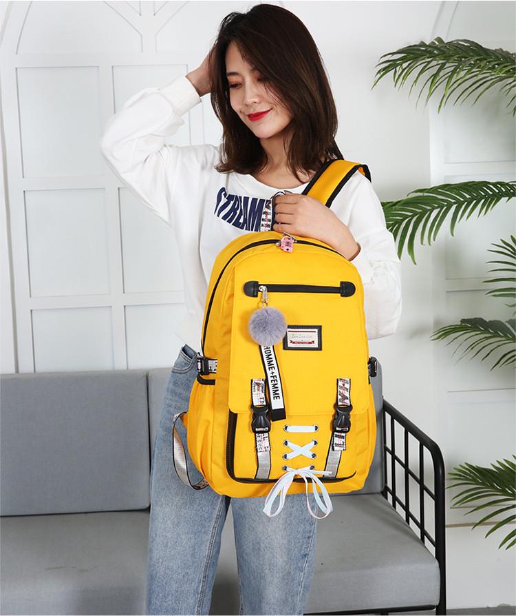 Школьный рюкзак для девочек Harvard с USB портом/замочком и меховым помпоном Желтый (1226011659) - фото 2