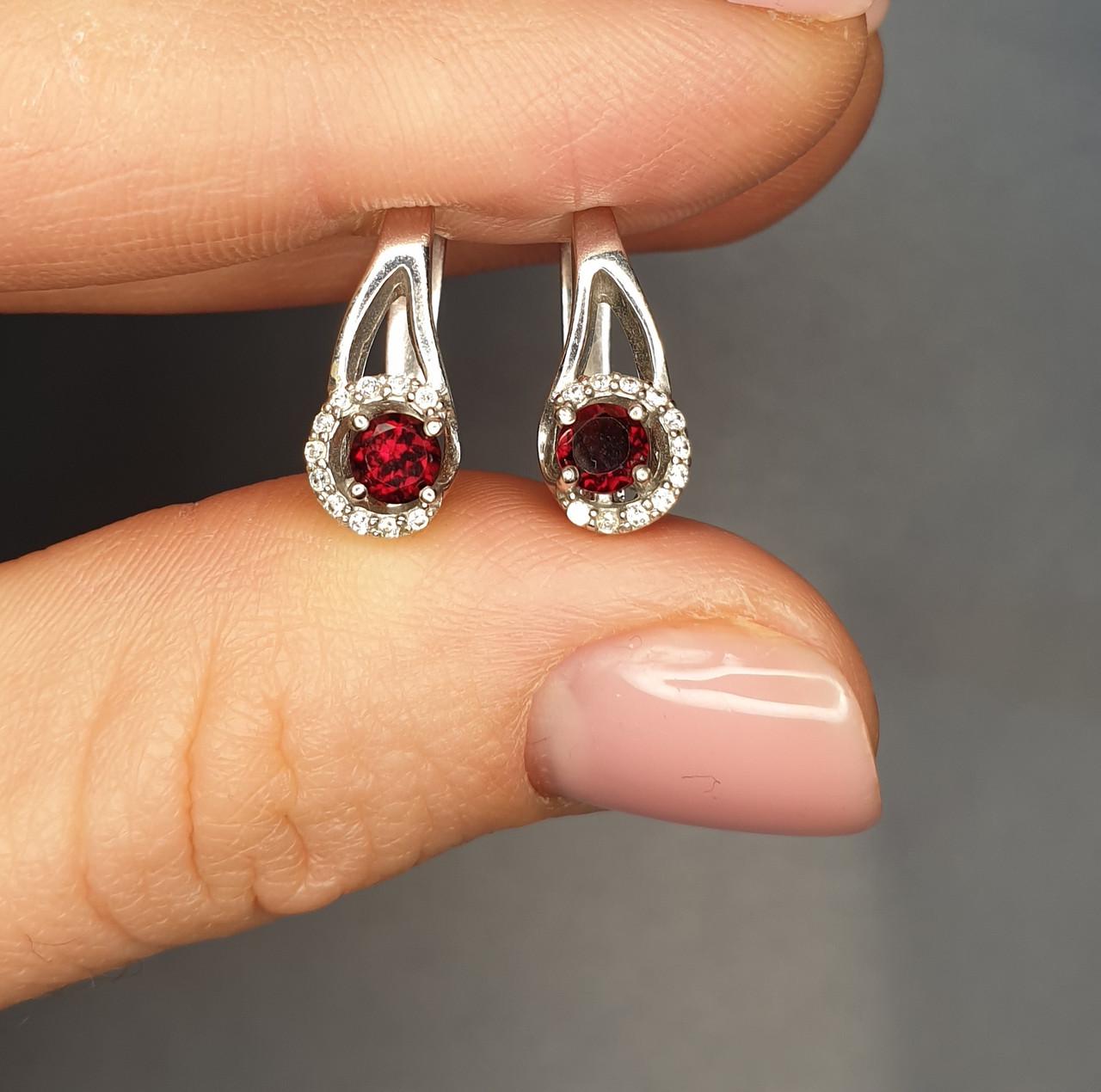 Серьги серебряные с гранатом и кубическим цирконием 3,20 г (1357196892)
