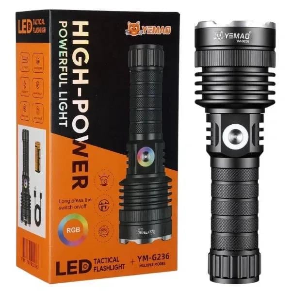 Ліхтар ручний YEMAO YM-G236 TG 50W з Zoom акумулятор 26650/зарядка Type-C/RGB підсвічування/металевий корпус (ML-06463)