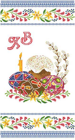 Схема на габардине пасхальное полотенце для вышивки бисером и нитками (ТР257)